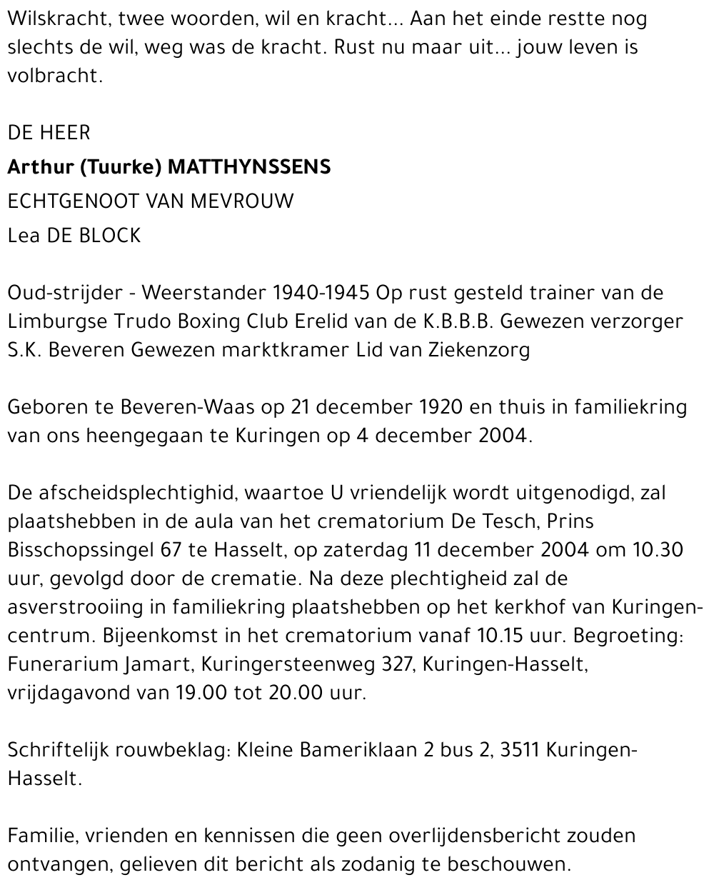 Arthur (Tuurke) Matthynssens