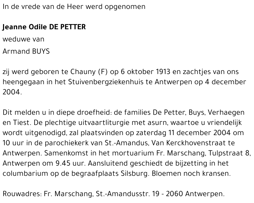 Jeanne Odile De Petter