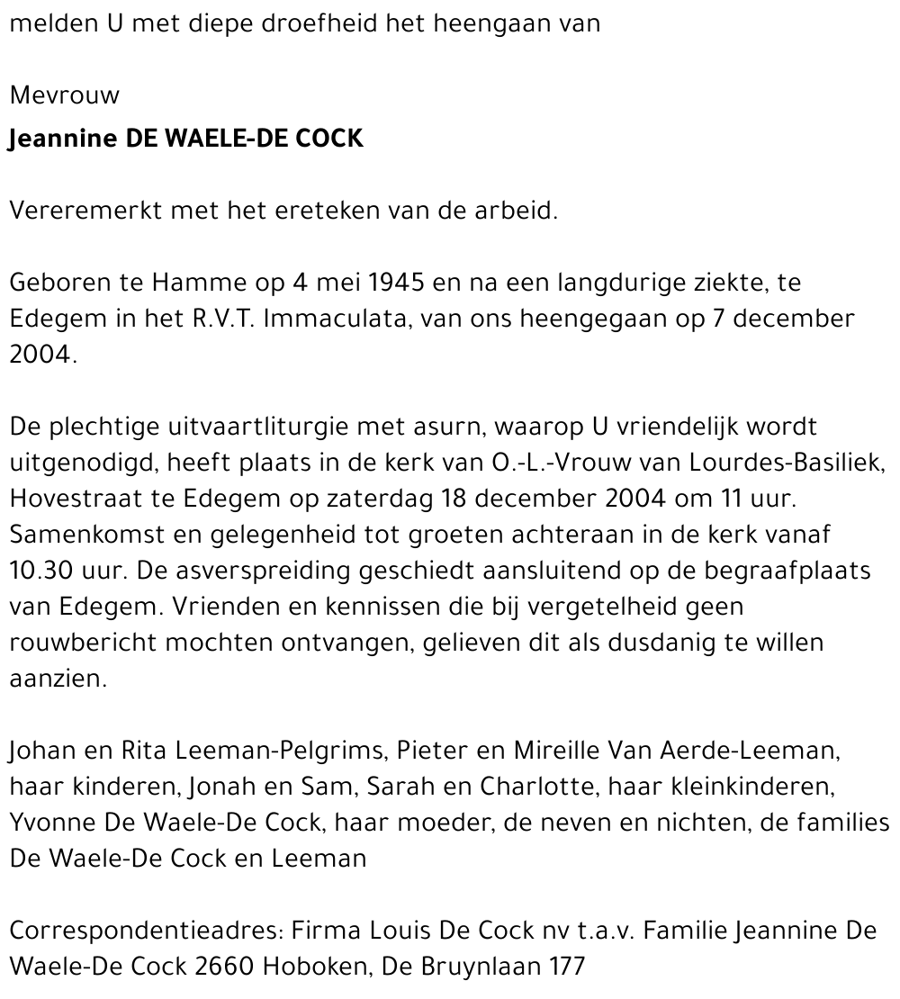 Jeannine De Waele-De Cock
