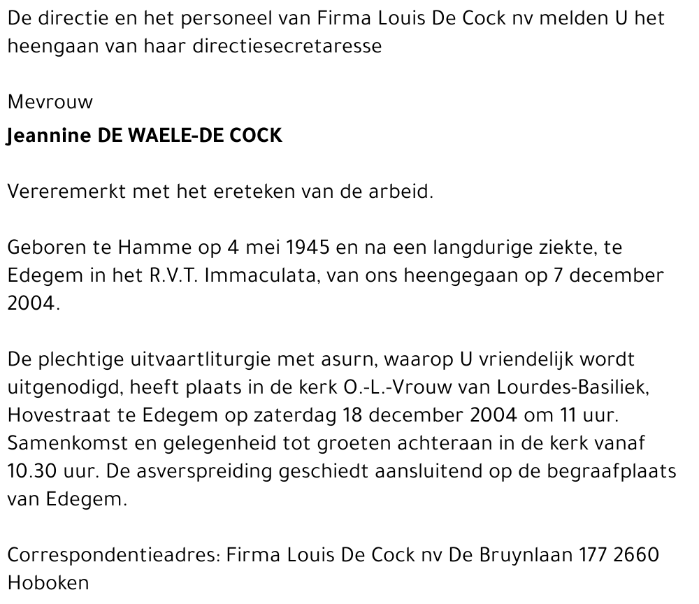 Jeannine De Waele-De Cock