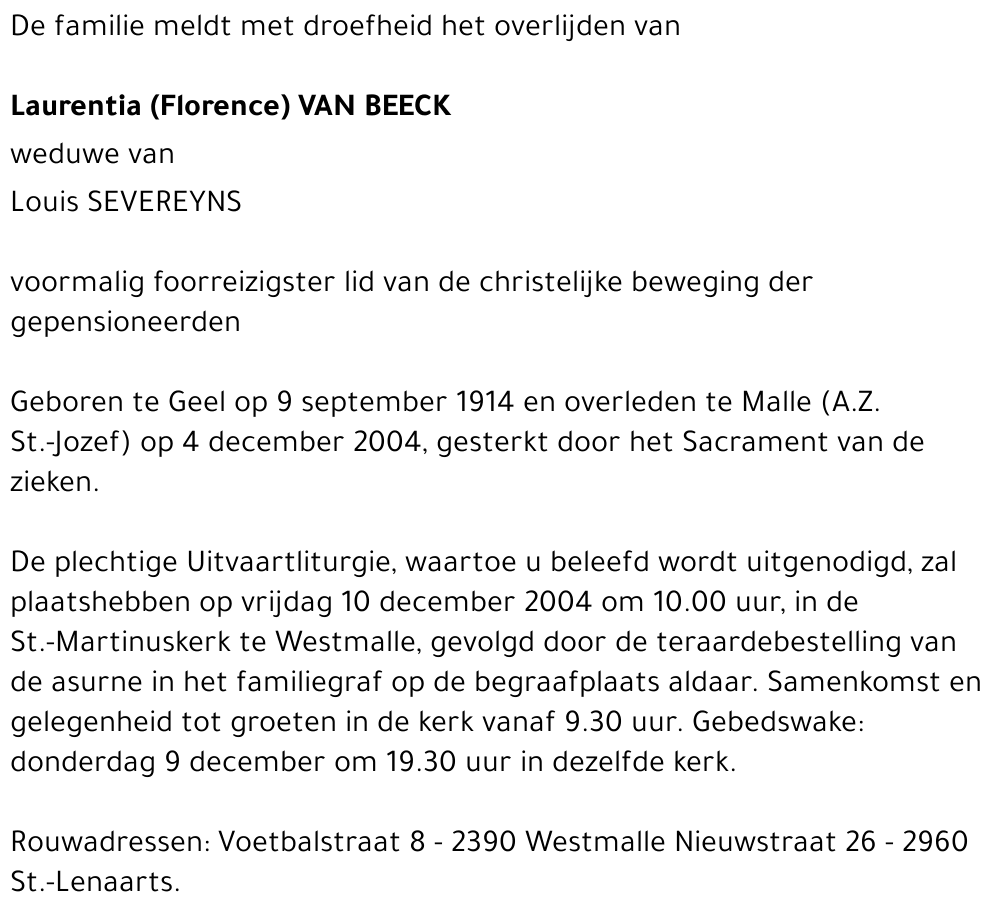 Laurentia (Florence) Van Beeck