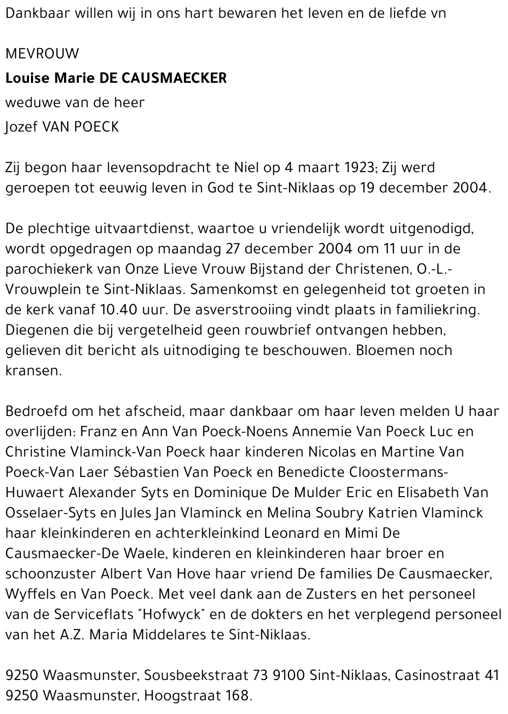 LOUISE MARIE DE CAUSMAECKER