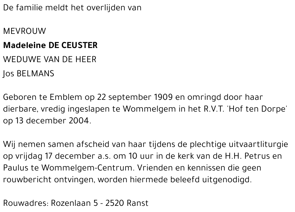 Madeleine De Ceuster