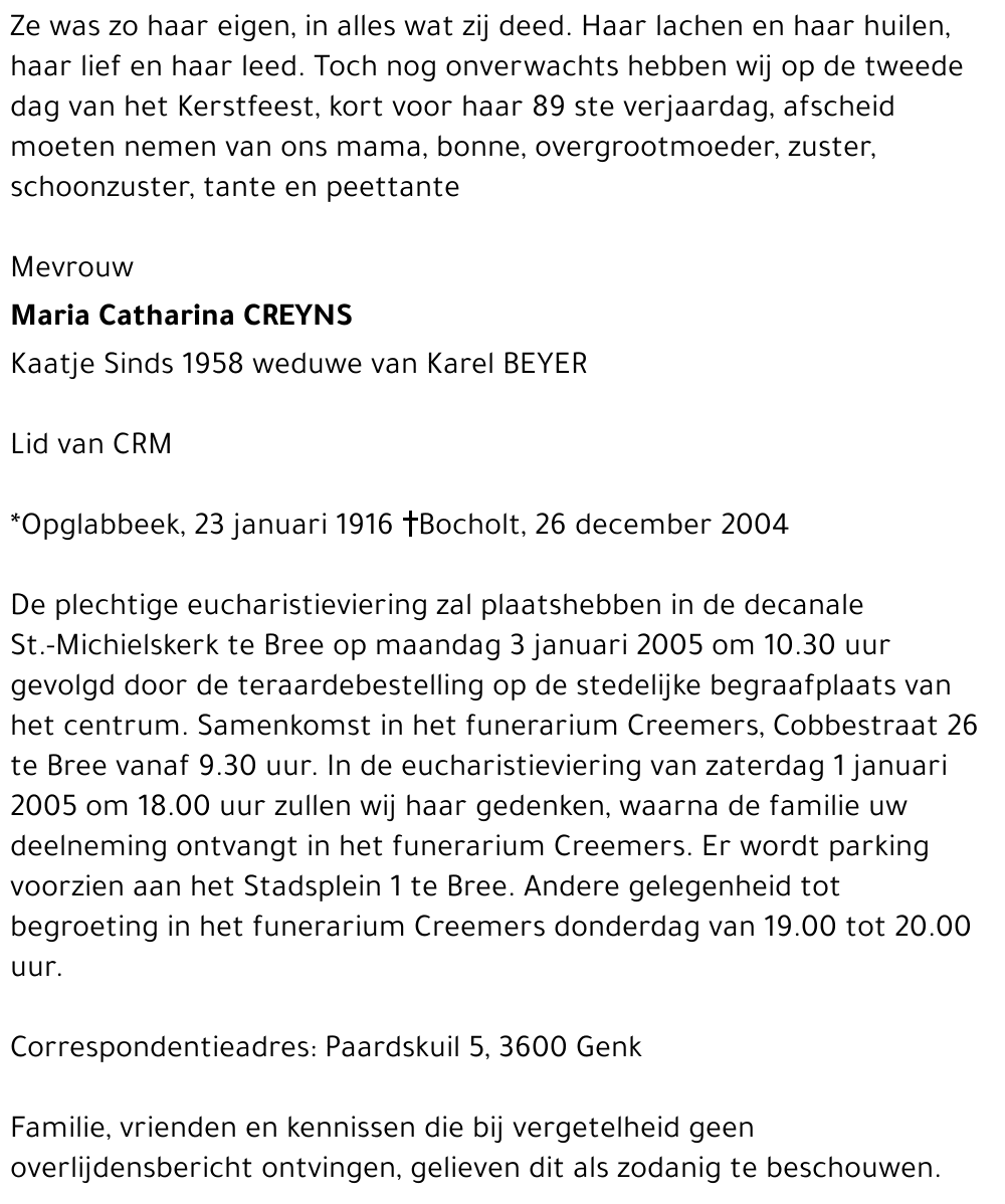 Maria Catharina CREYNS