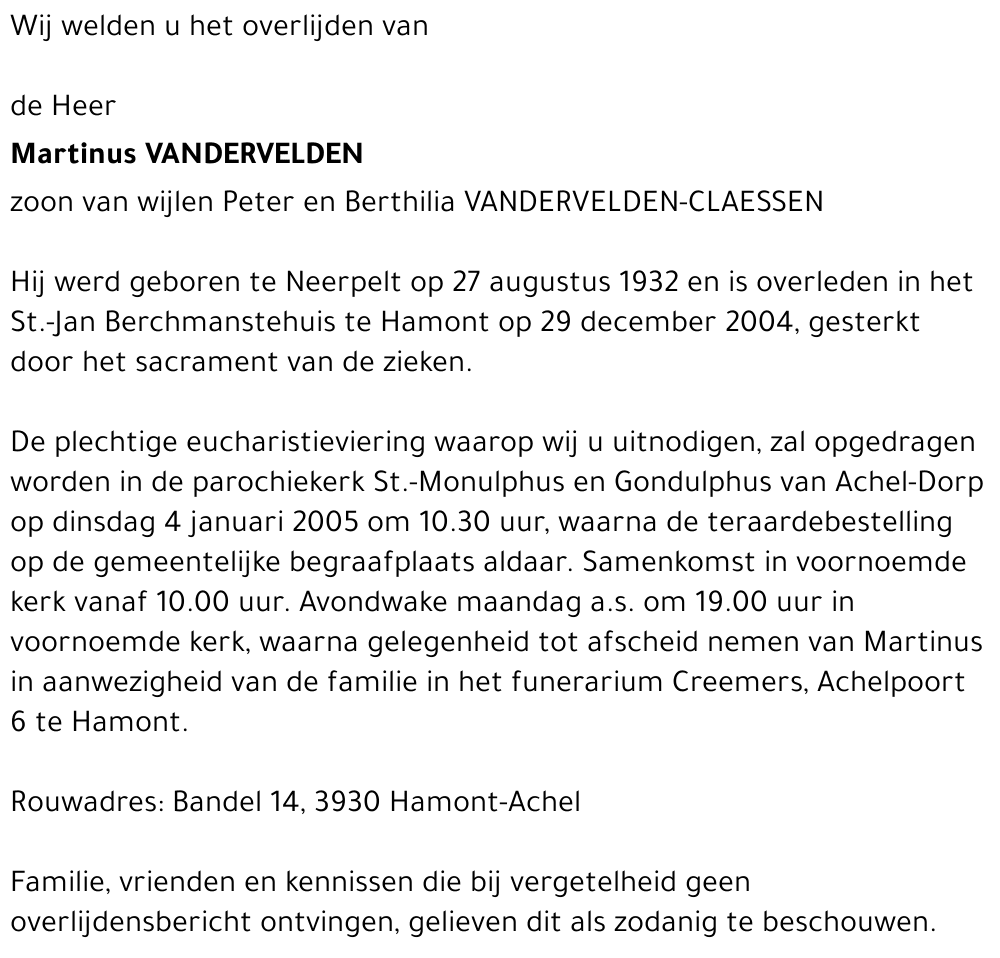 Martinus VANDERVELDEN