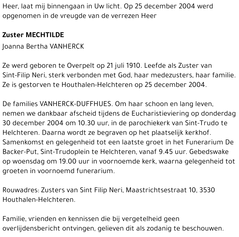 Zuster Mechtilde Vanherck