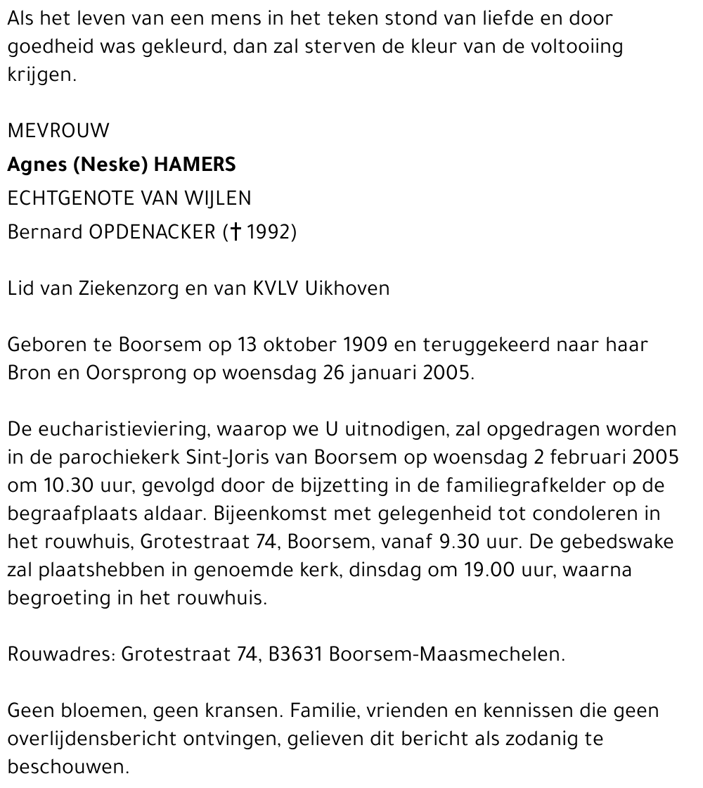 Agnes (Neske) Hamers