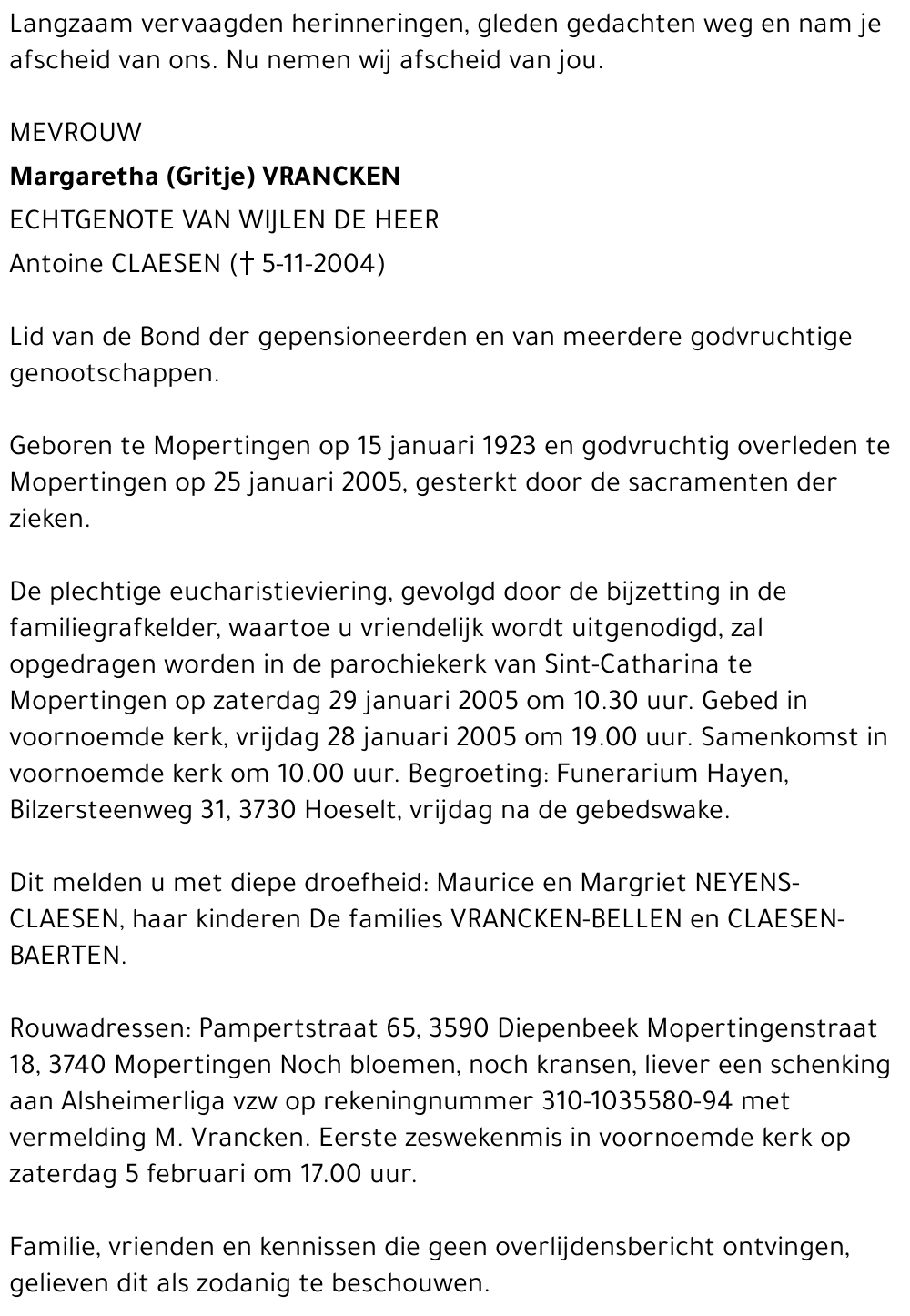 Margaretha (Gritje) Vrancken