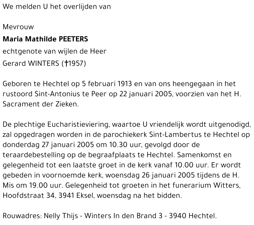 Maria Mathilde PEETERS