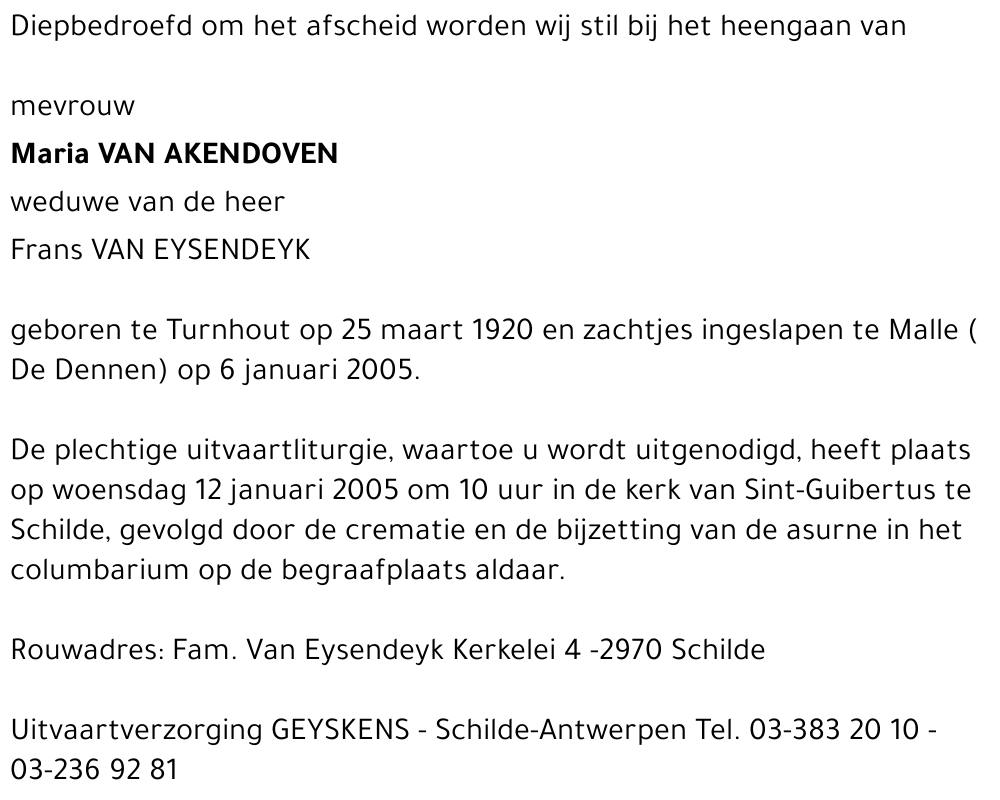 Maria Van Akendoven
