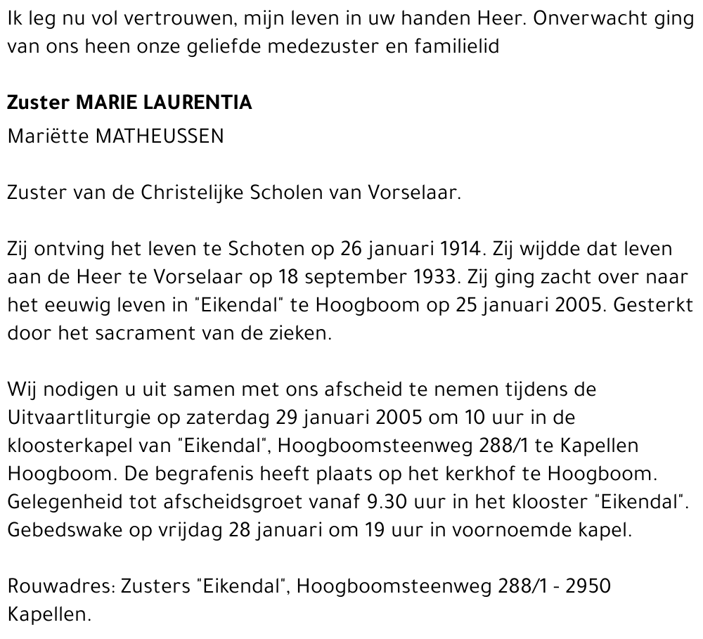 Marie Laurentia (Mariëtte Matheussen)