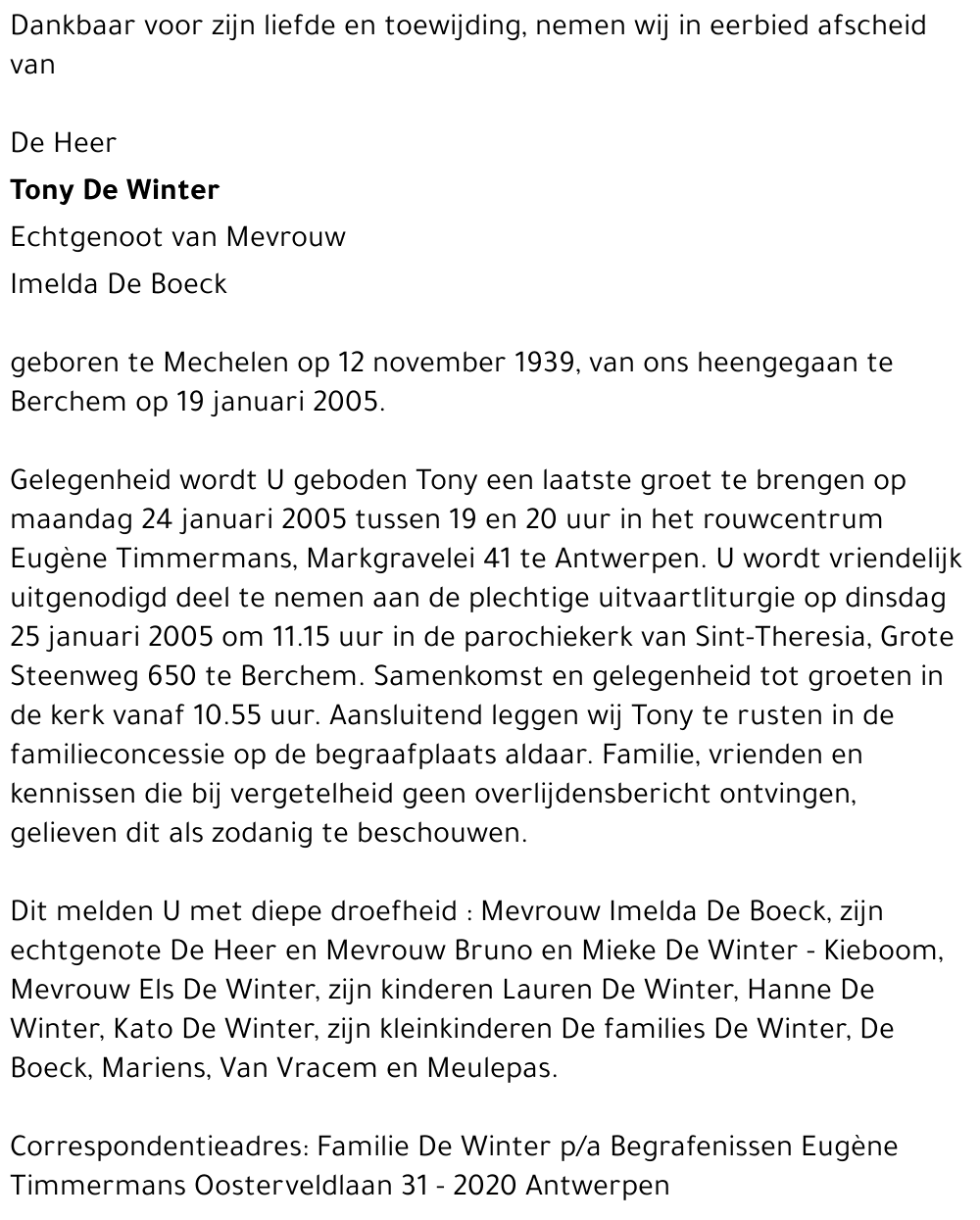 Tony De Winter