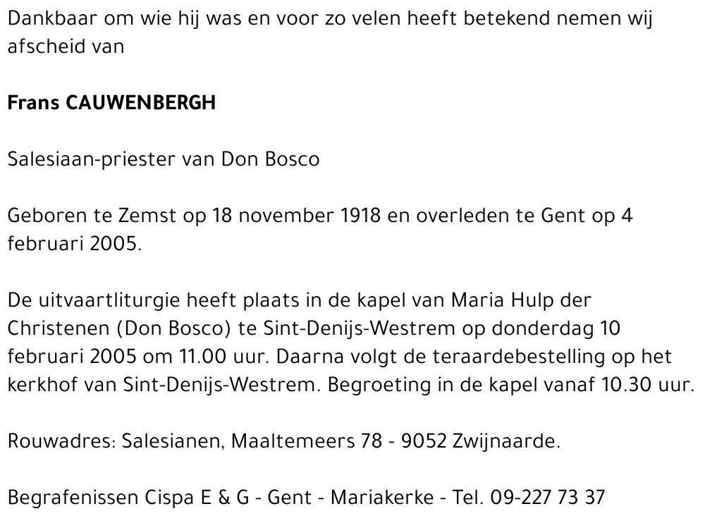 FRANS CAUWENBERGH