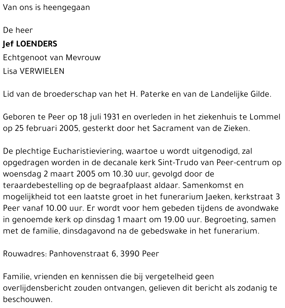 Jef Loenders-De Backer