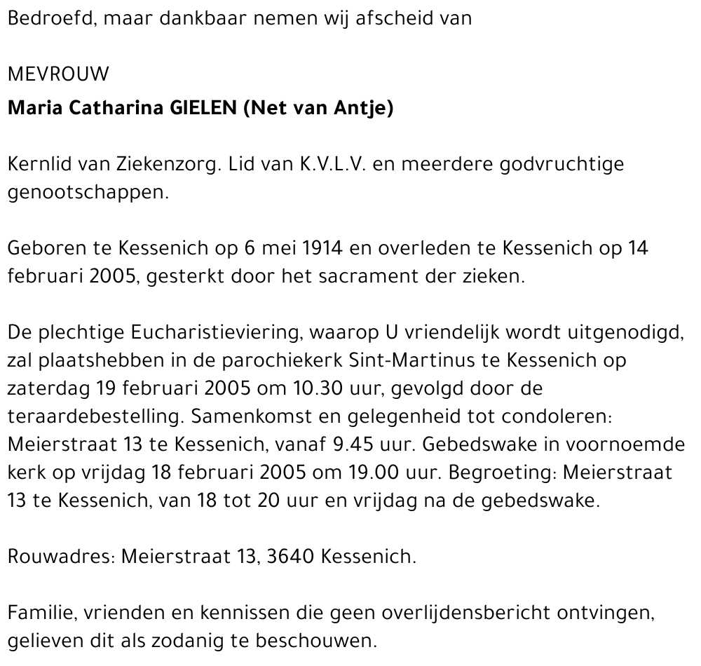 Maria Catharina (Netje van Antje) Gielen