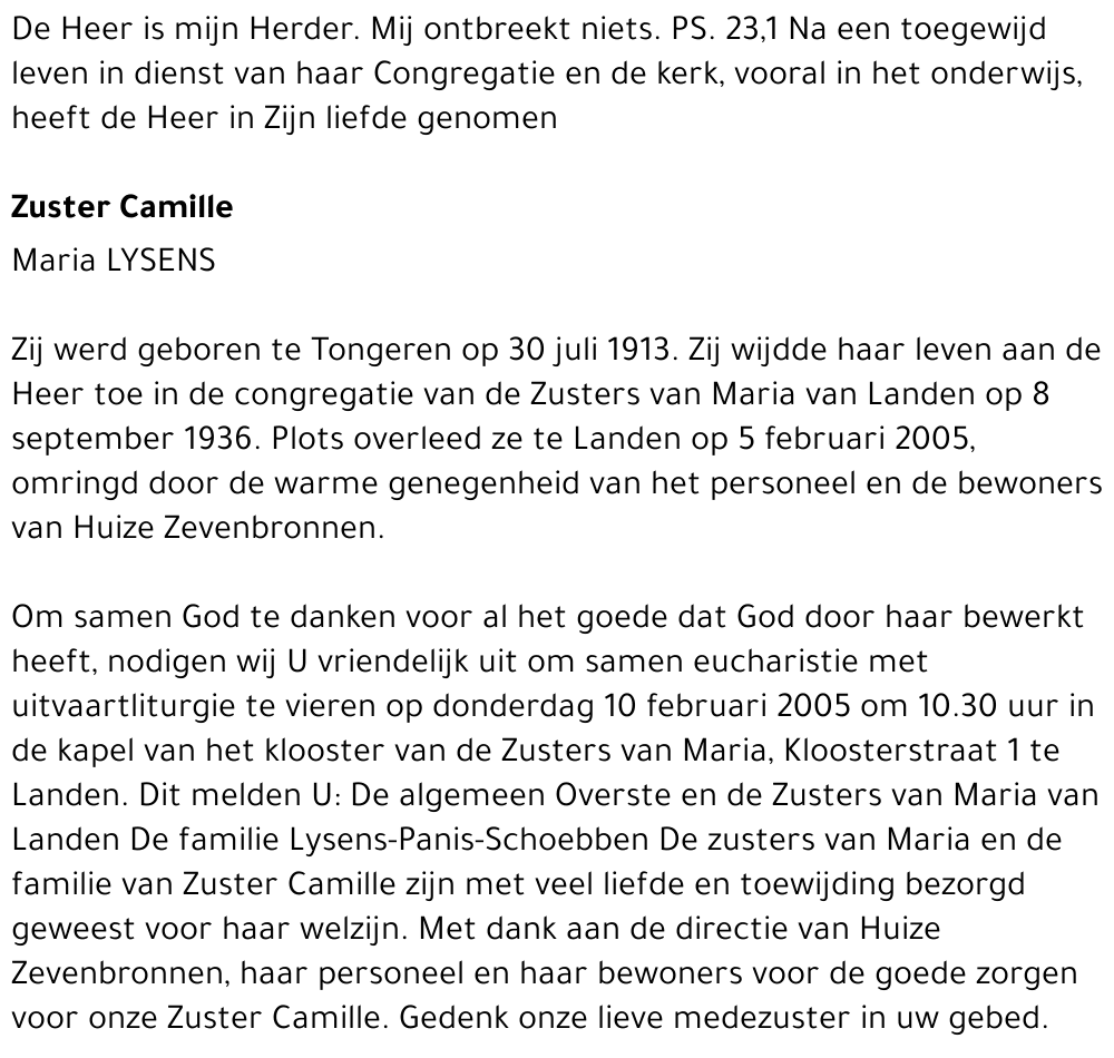 Maria (Zuster Camille) Lysens