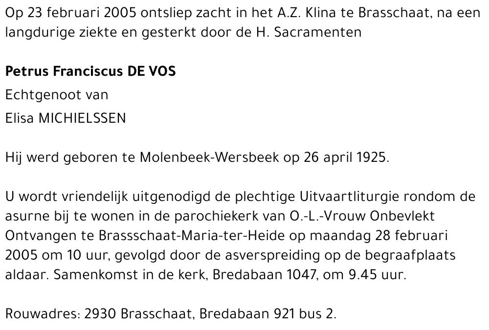 Petrus Franciscus De Vos