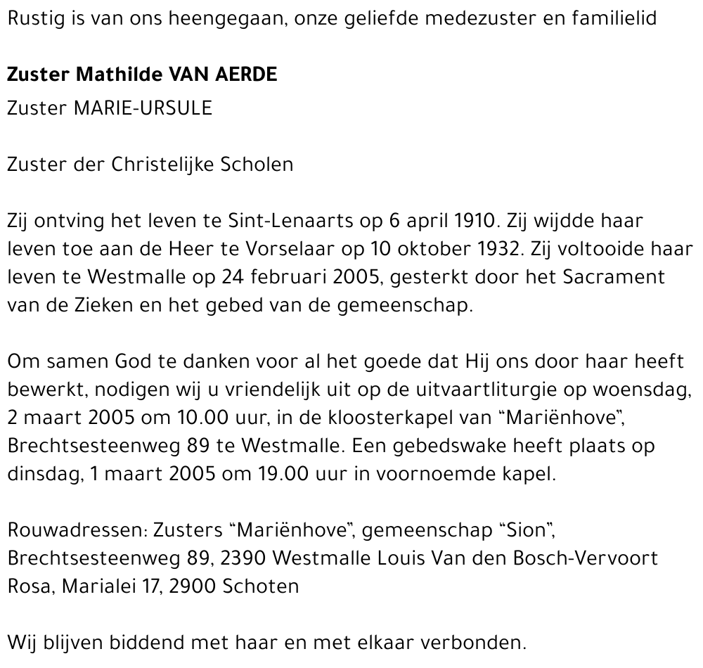 Zuster Mathilde Van Aerde