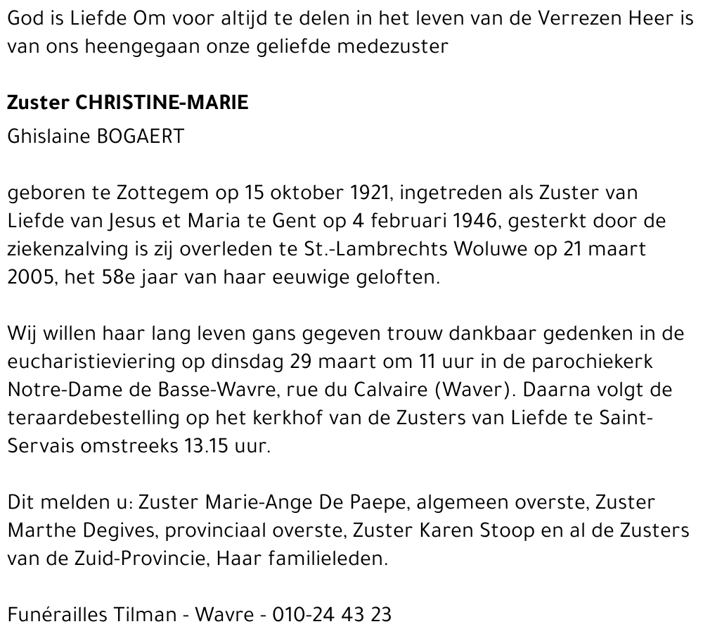 Christine-Marie (Ghislaine Bogaert)