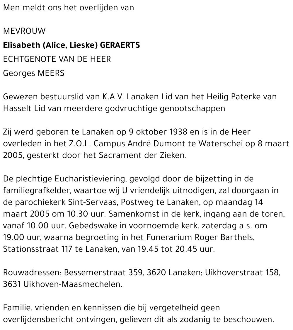 Elisabeth (Alice, Lieske) Geraerts