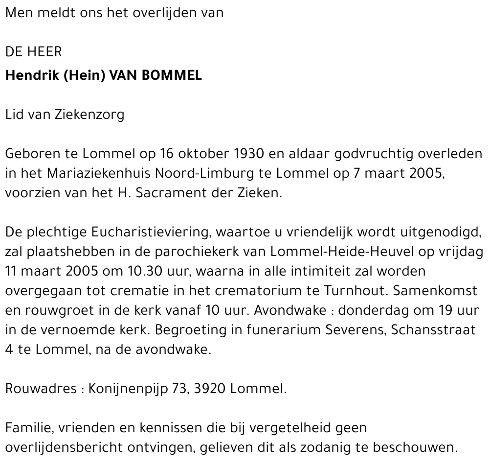 Hendrik (Hein) Van Bommel