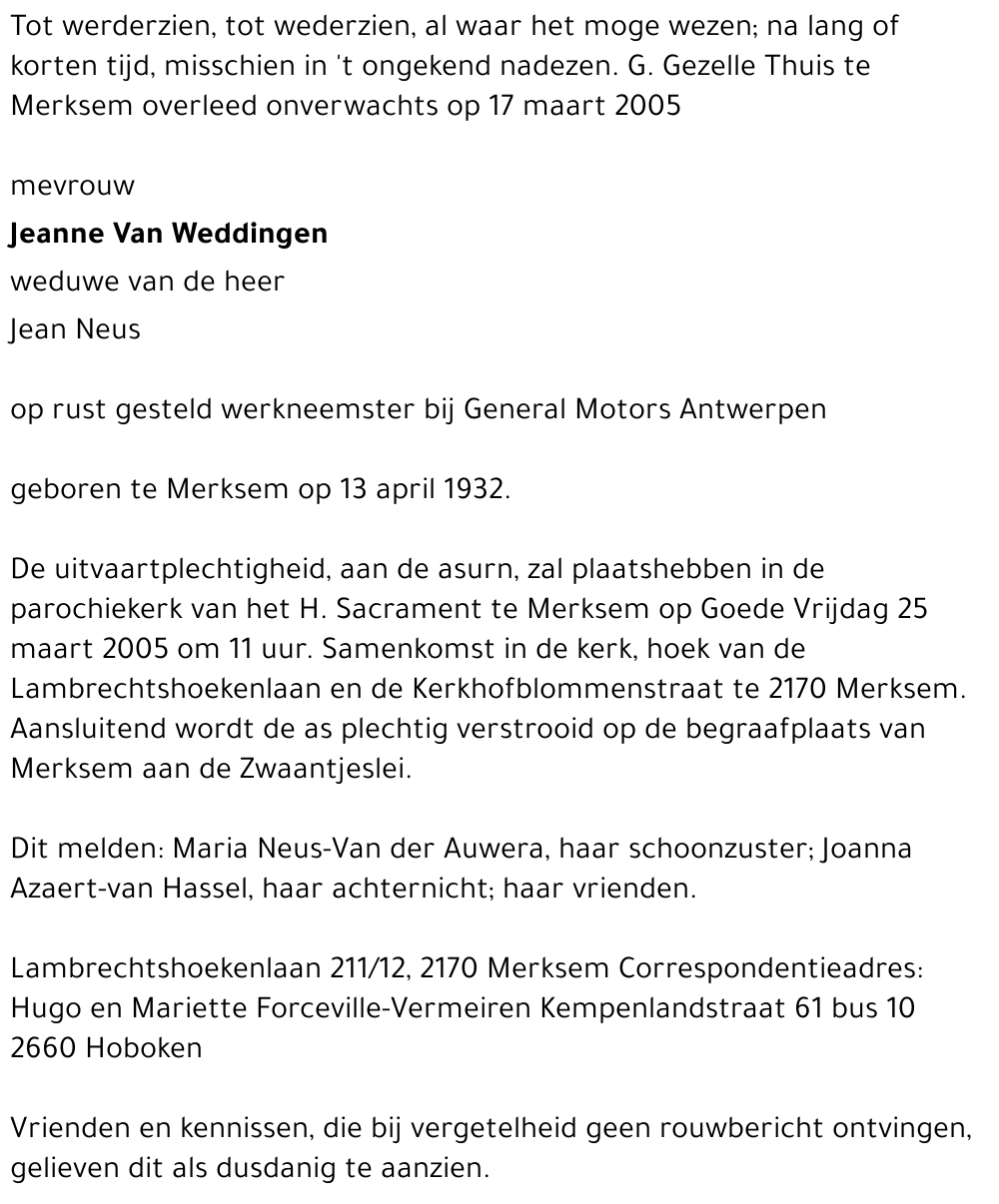 Jeanne Van Weddingen
