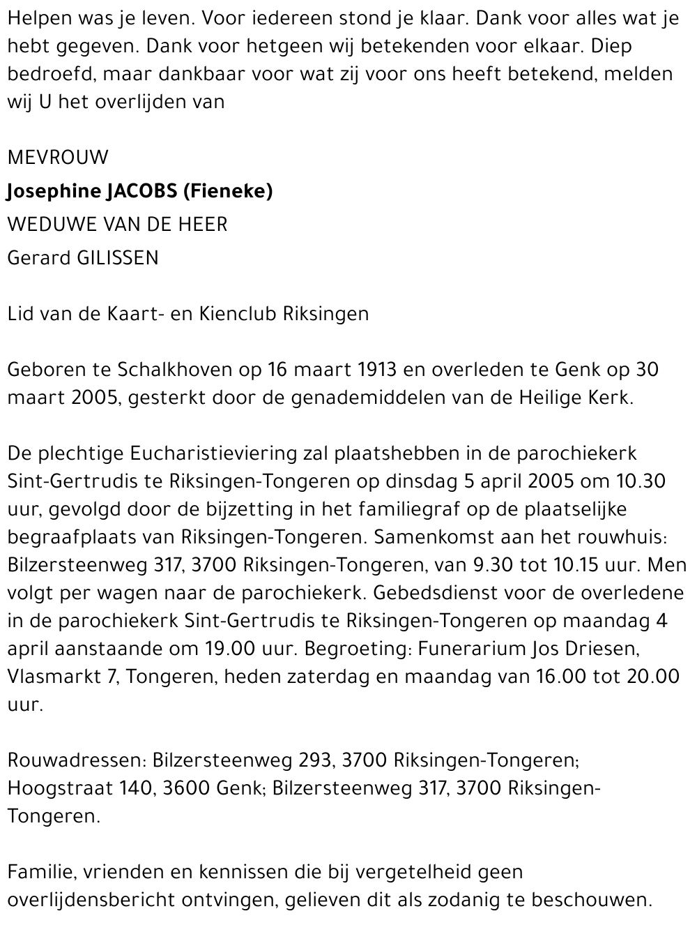 Josephine (Fieneke) Jacobs