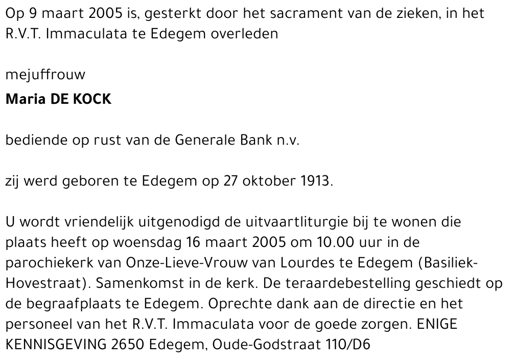 Maria DE KOCK