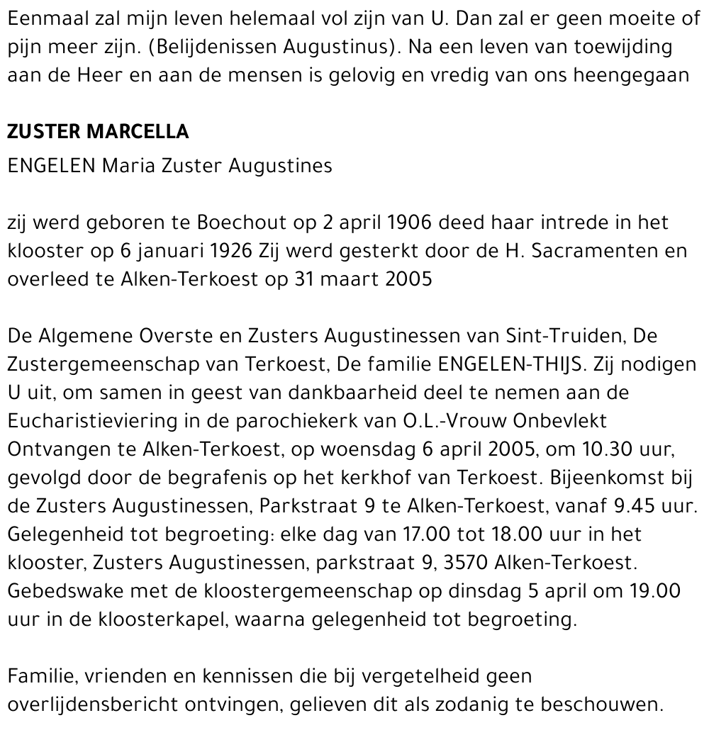 Maria Engelen Zuster Marcella