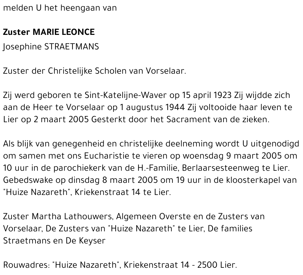 Marie Leonce (Josephine Straetmans)