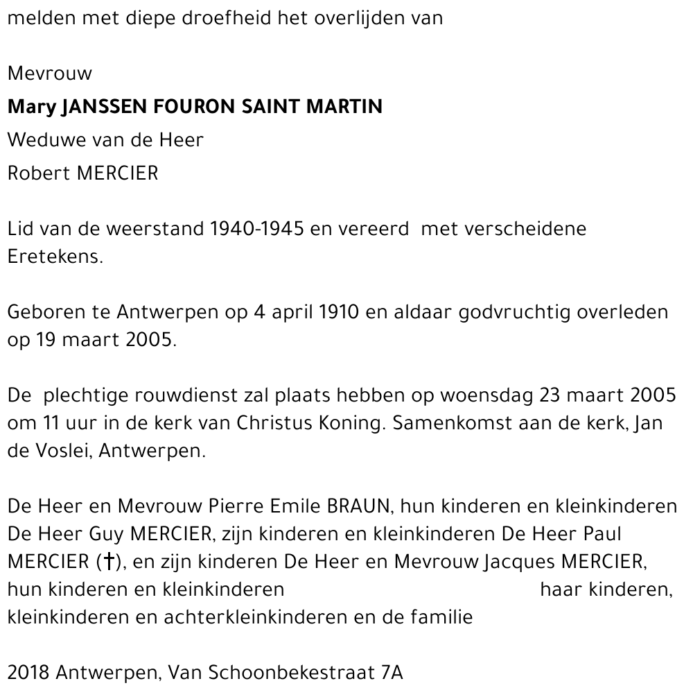 Mary Janssen Fouron Saint Martin