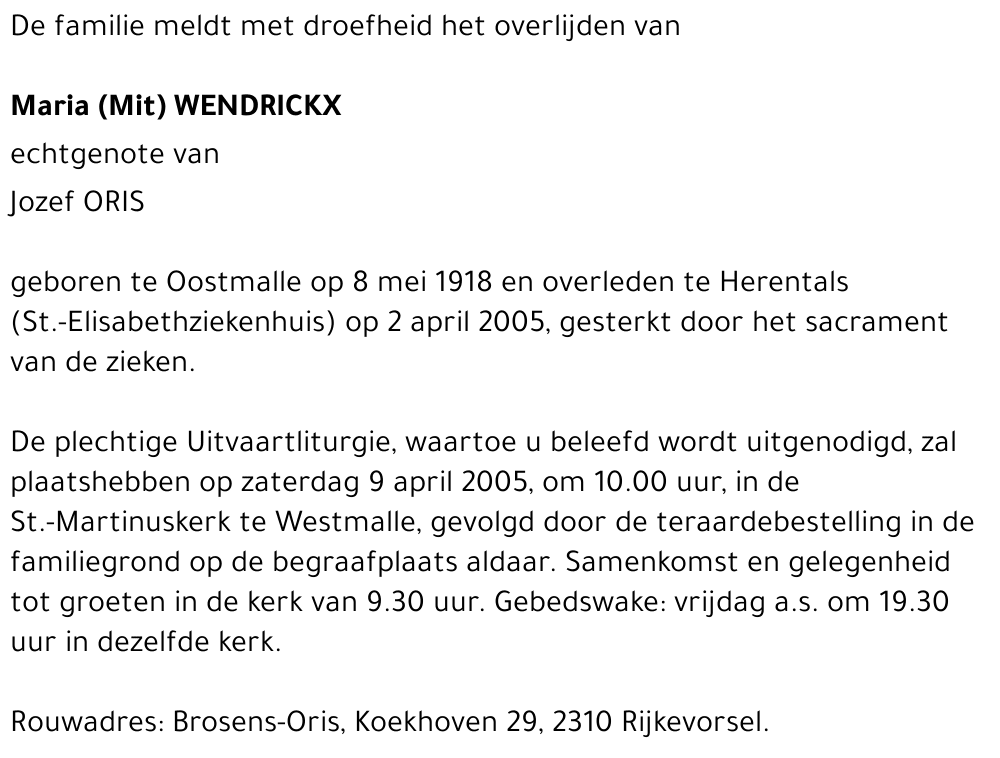 Maria (Mit) WENDRICKX