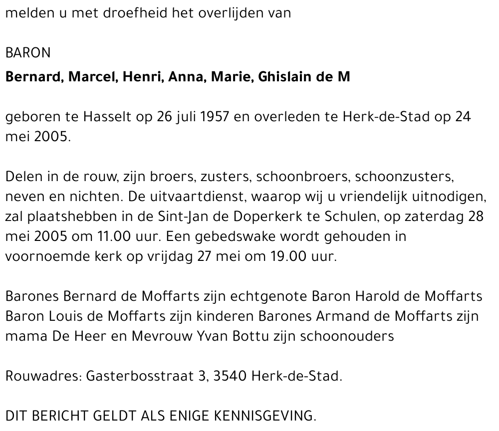 Bernard, Marcel, Henri...... de Moffarts