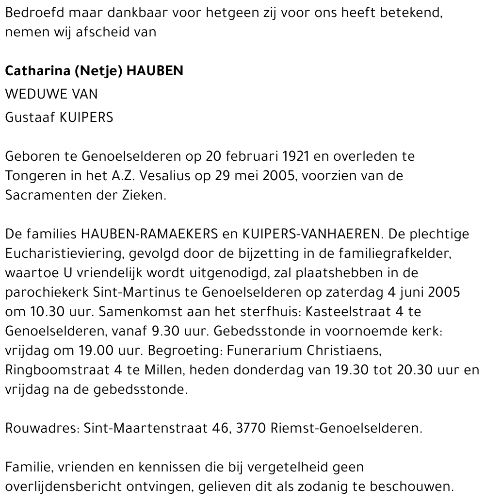 Catharina (Netje) Hauben