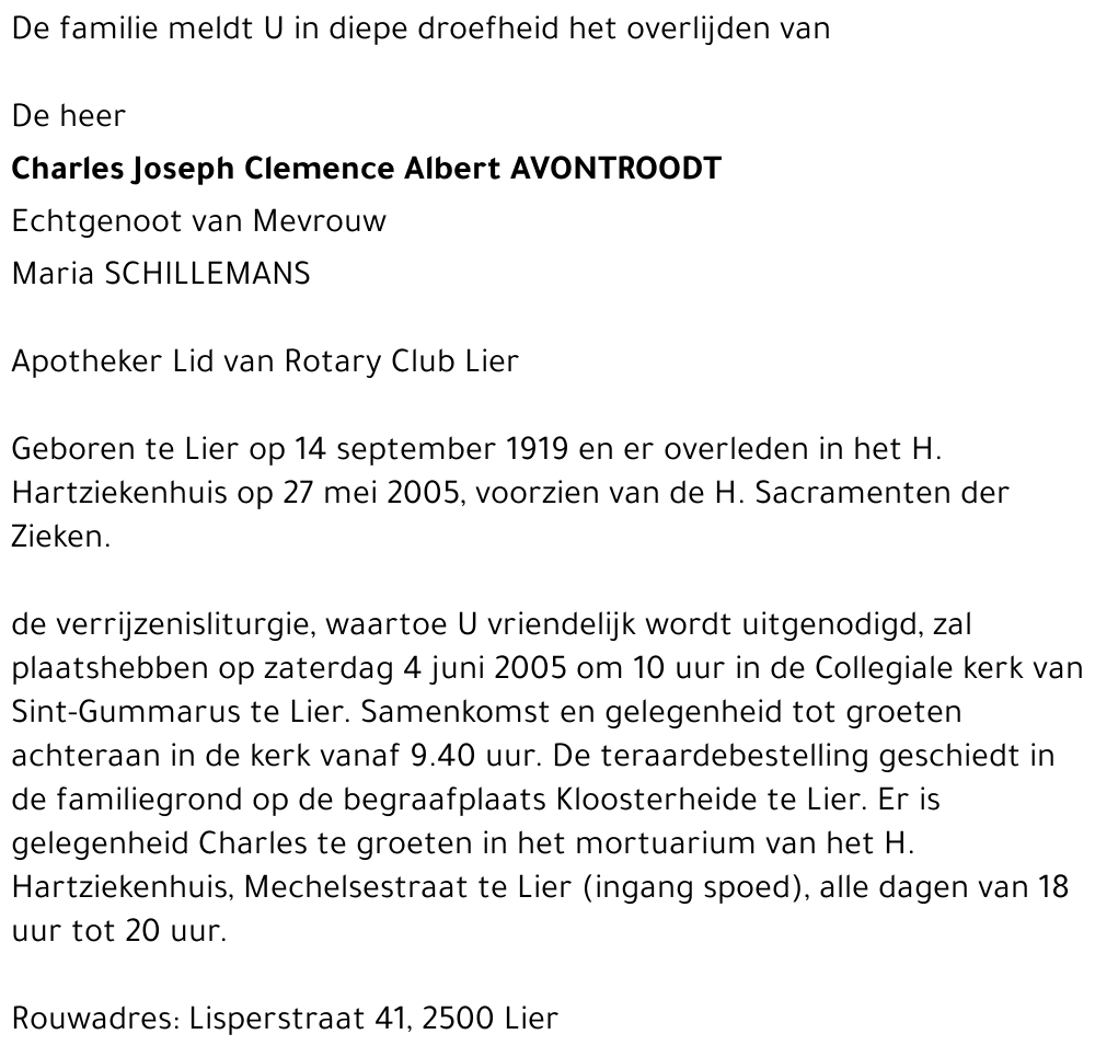 Charles Joseph Clemence Avontroodt