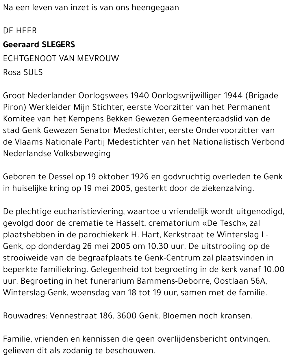 Geeraard Slegers