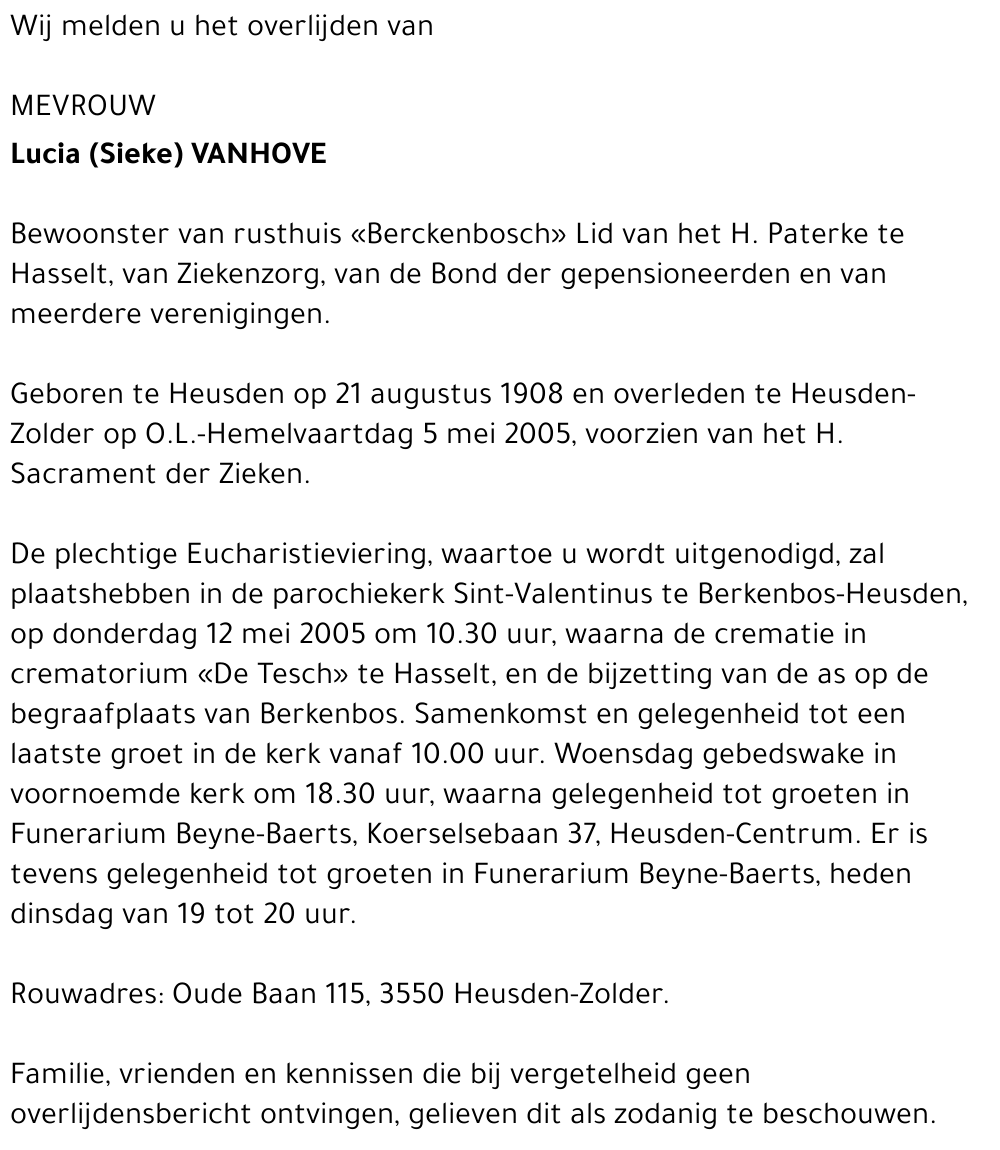 Lucia (Sieke) Vanhove