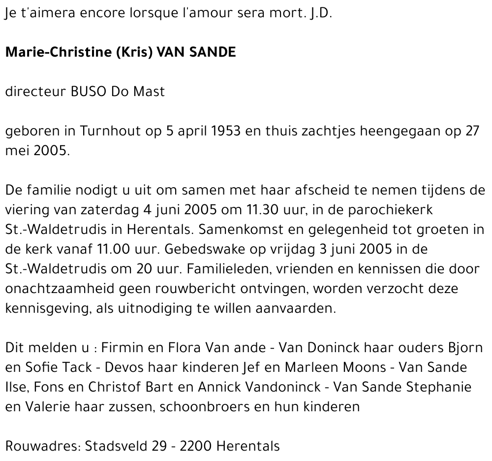 Marie-Christine (Kris) Van Sande