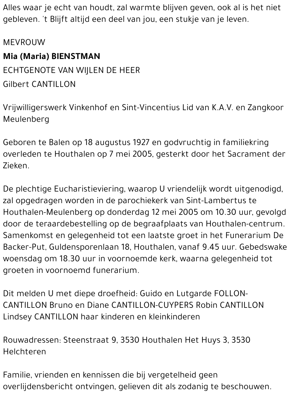 Mia (Maria) Bienstman