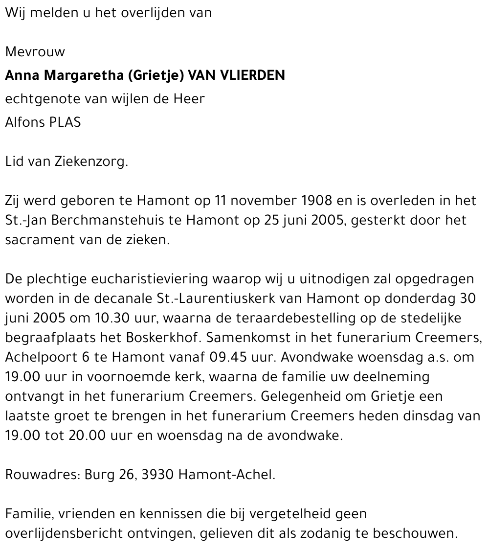 Anna Margaretha (Grietje) VAN VLIERDEN