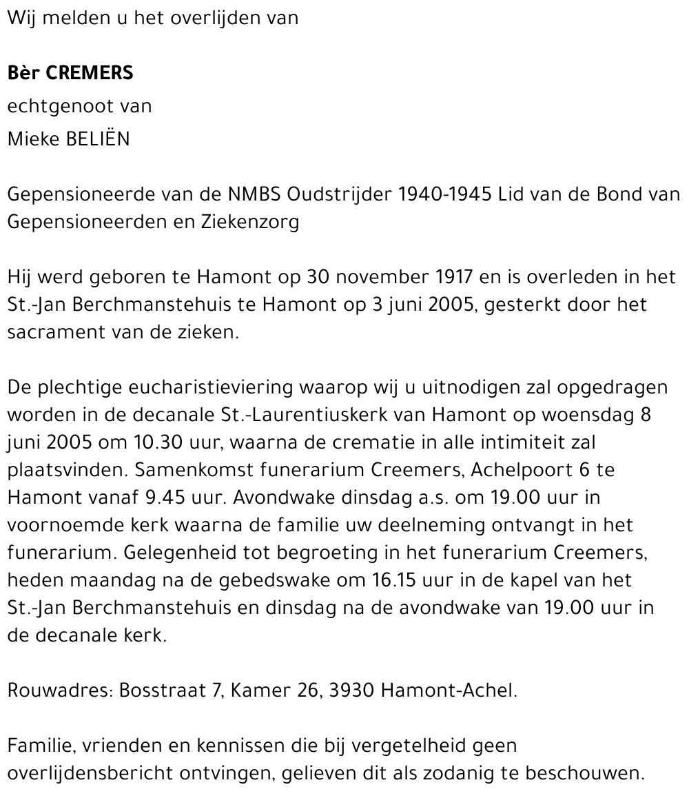 Bèr CREMERS