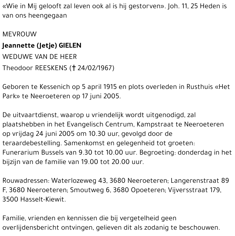 Jeannette (Jetje) Gielen