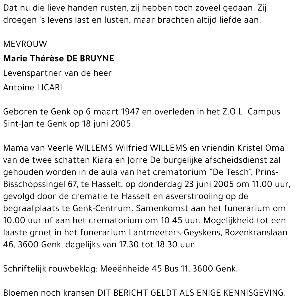 Marie Thérèse DE BRUYNE