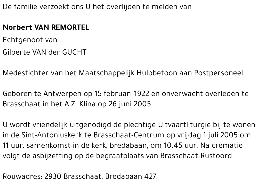 Norbert VAN REMORTEL