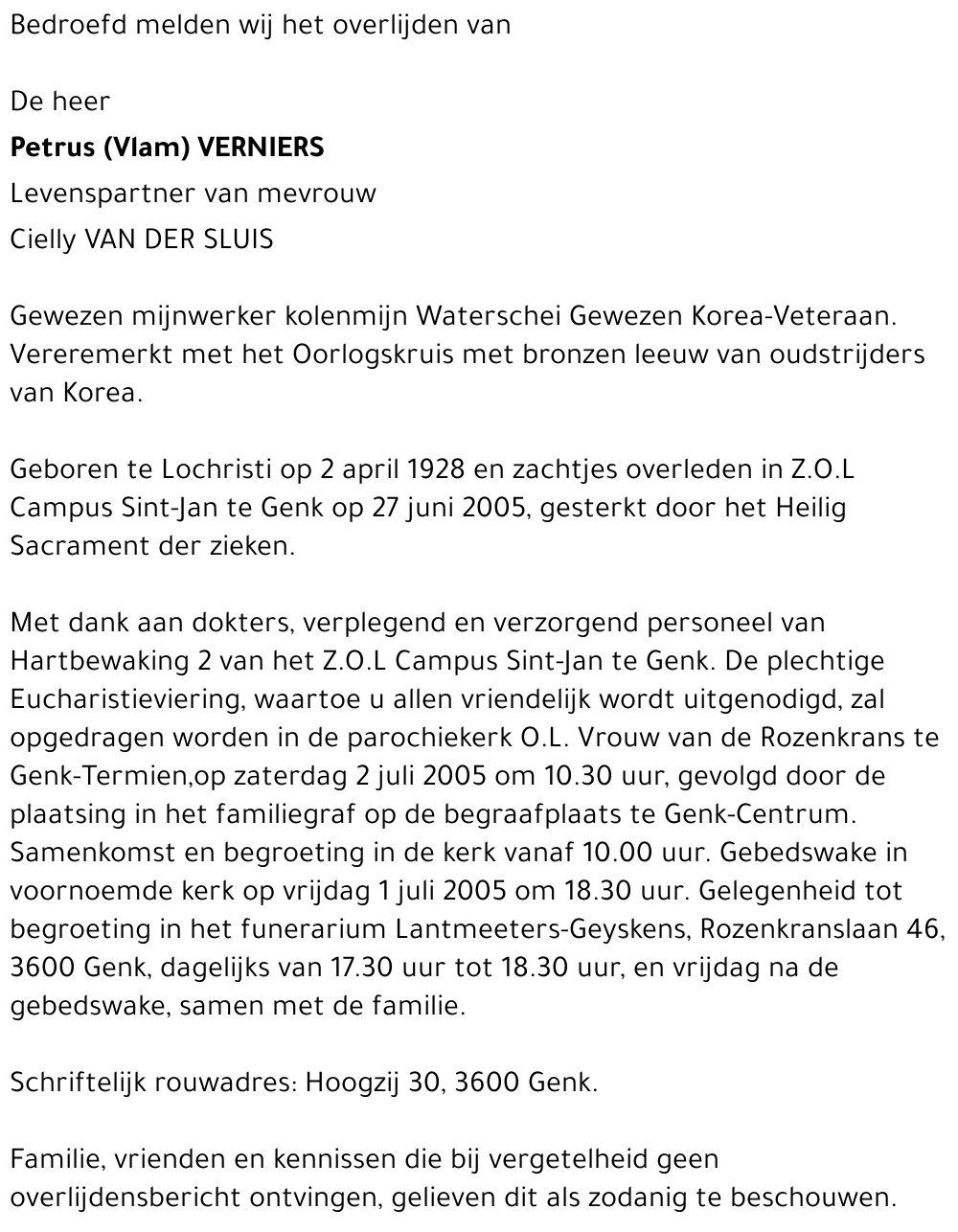 Petrus (Vlam) VERNIERS
