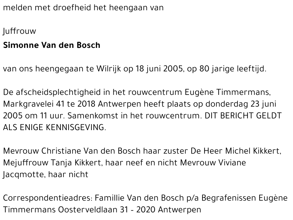 Simonne VAN DEN BOSCH