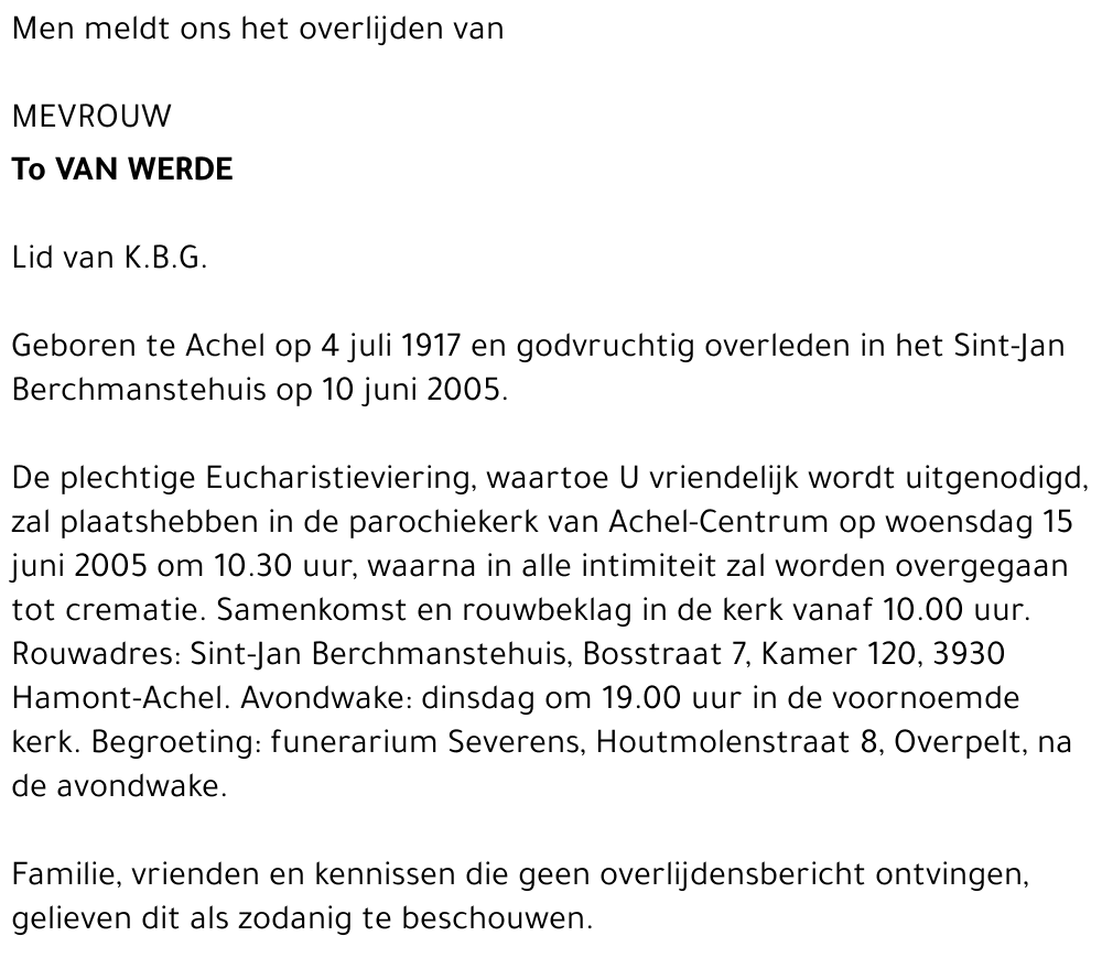 To Van Werde