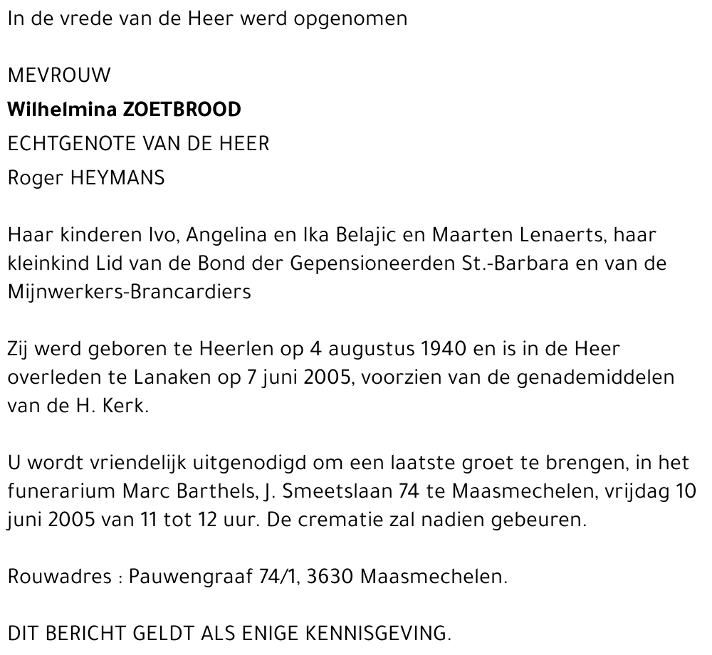 Wilhelmina Zoetbrood