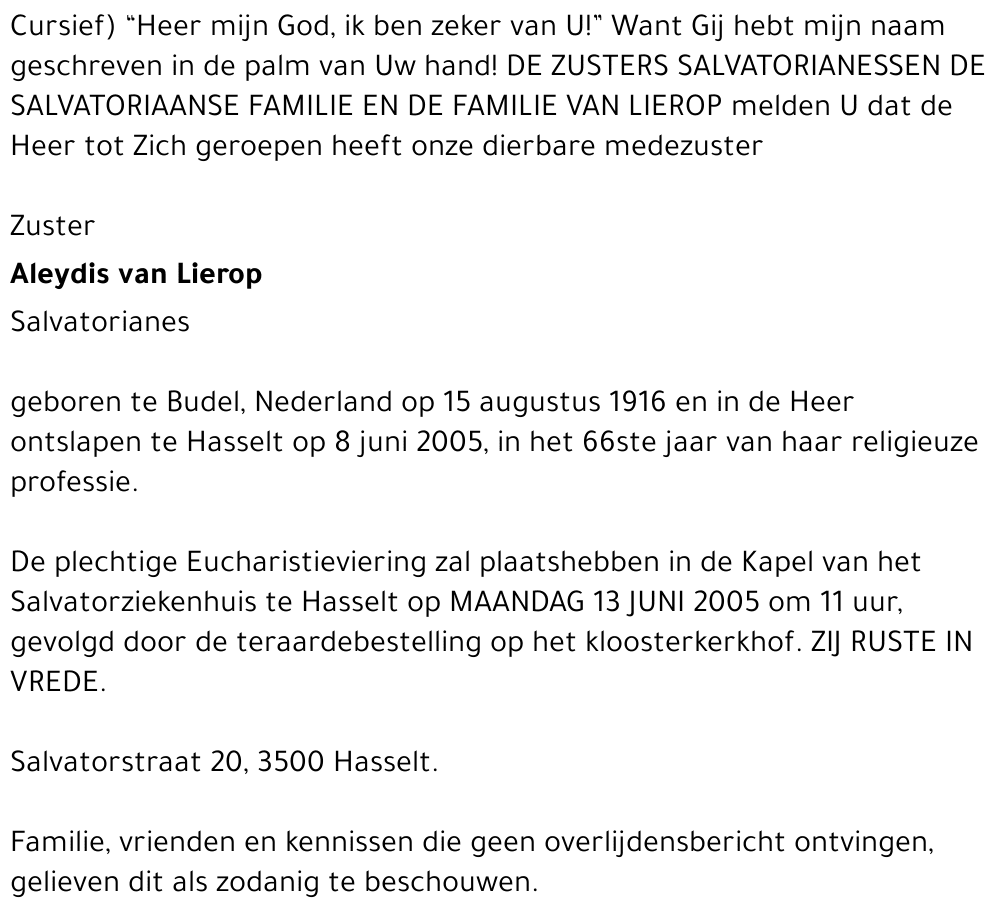 Zuster Aleydis van Lierop