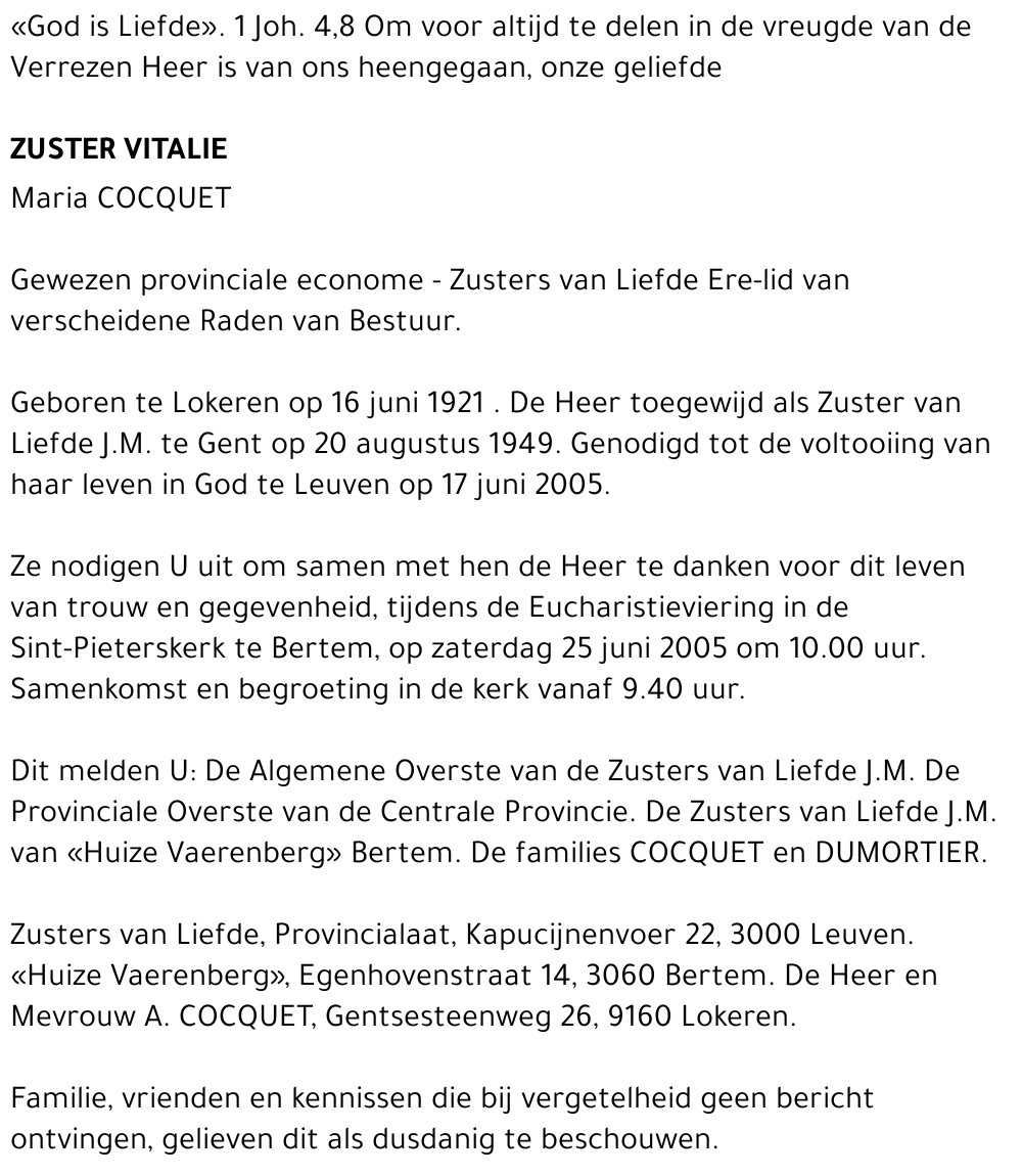 Zuster Vitalie Maria COCQUET